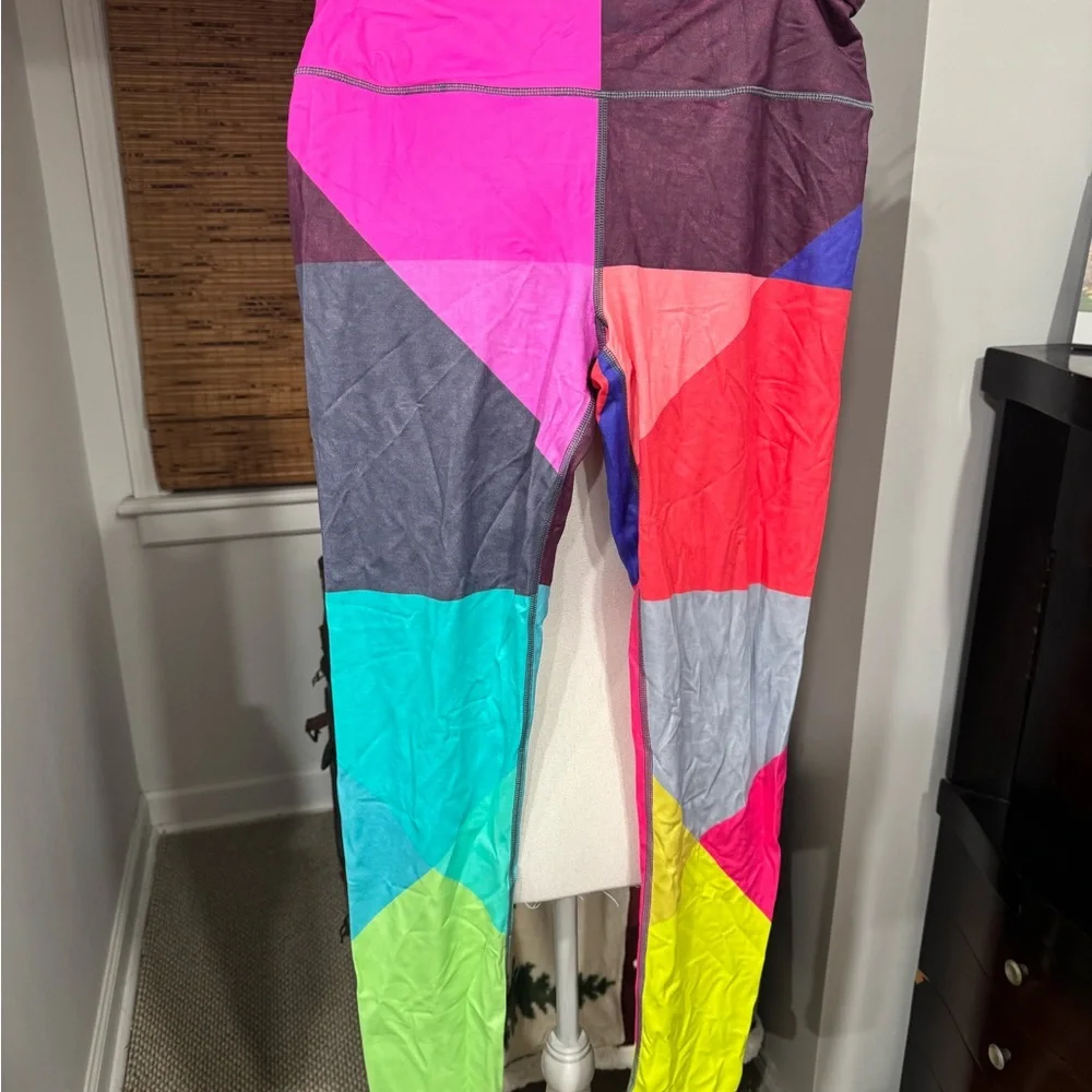 Victoria's Secret Pink and Red Leggings with Vibrant Patchwork Design - Picture 1 of 5